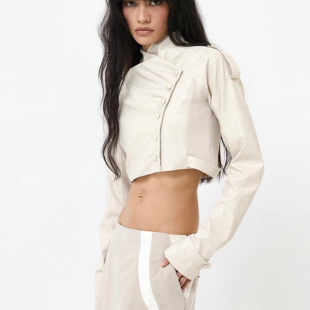 wet tag crop leather jacket