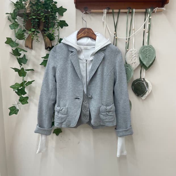 도쿄 소녀 무드 미니 상의 코디 세트 리본 블레이저 딱붙 후집 베스트