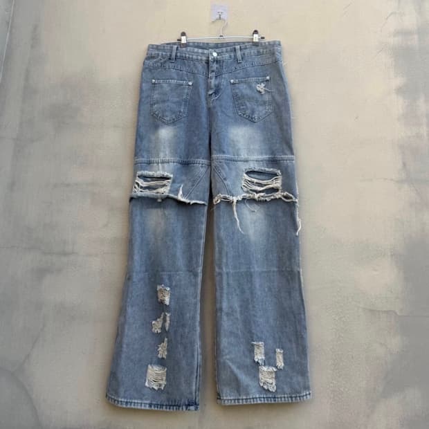 Layered Double-Knee Distressed Denim