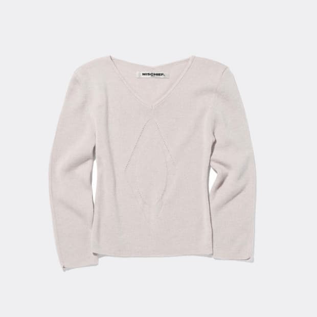 미스치프 V-NECK 3-QUARTER KNIT TOP-LIGHT PIN