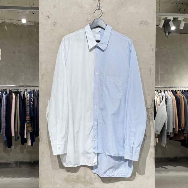 랑방 투 톤 스플릿 스트라이프 코튼 오버 셔츠