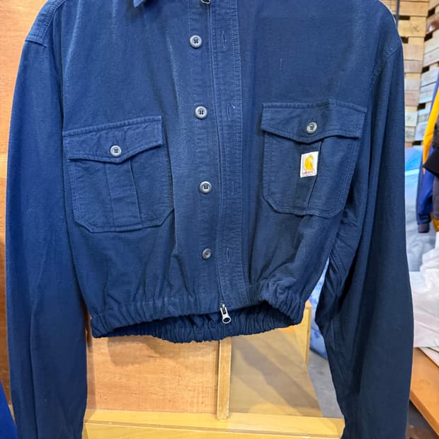 칼하트 네이비 리메이크 크롭 셔츠 자켓