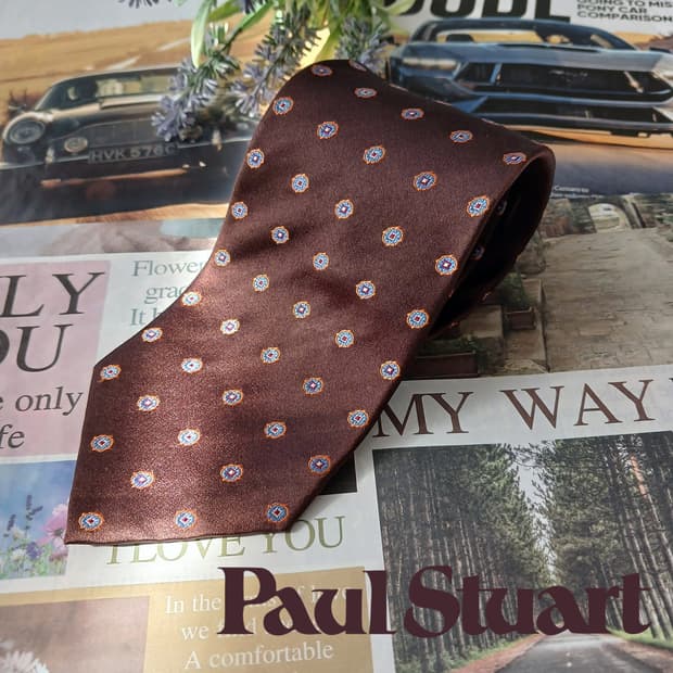 폴스튜어트 실크 브라운 미세 패턴 넥타이 8.8cm A+등급 A18950