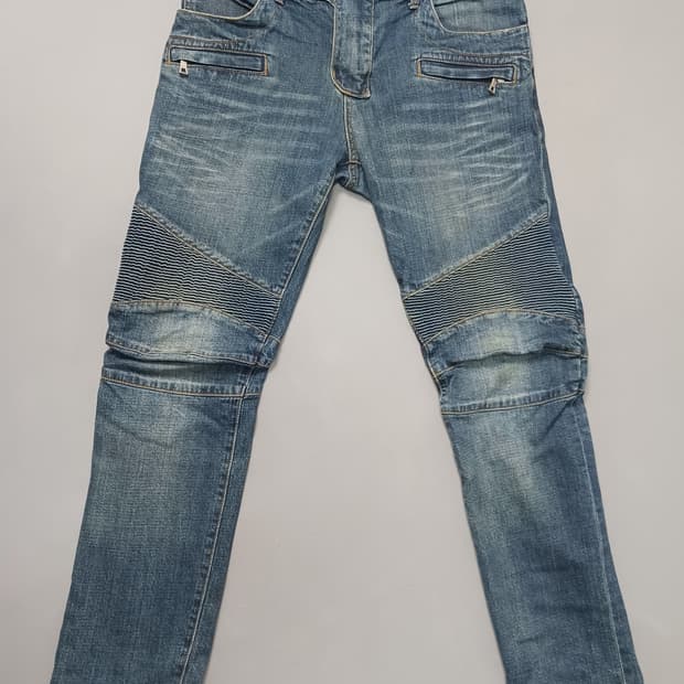 [34] 발망 진청 워싱 바이커진 청바지