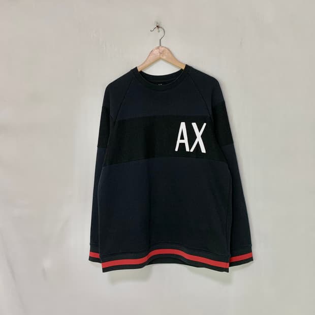알마니 익스체인지 빅 로고 배색 맨투맨 긴팔 티셔츠 롱슬리브 L 알마니 
