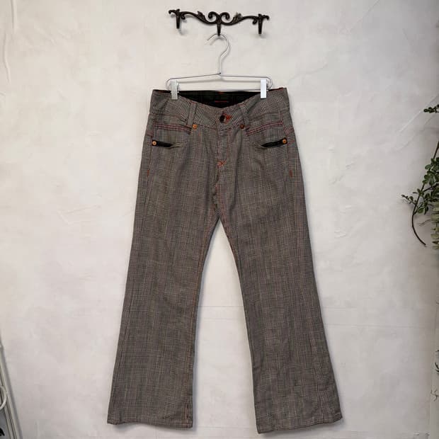 Gray glen check bootscut pants 