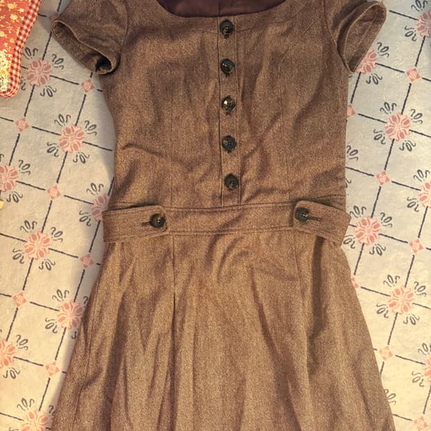 Indivi 빈티지 모직 반팔 미디 원피스