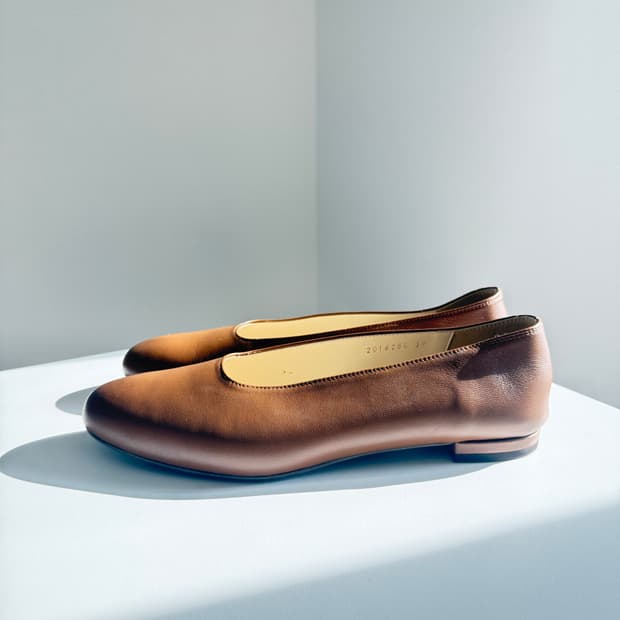 여자 갈색 내추럴 가죽 플랫슈즈 245