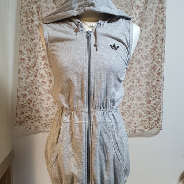 [빈티지] 아디다스 회색 후드 롱 조끼