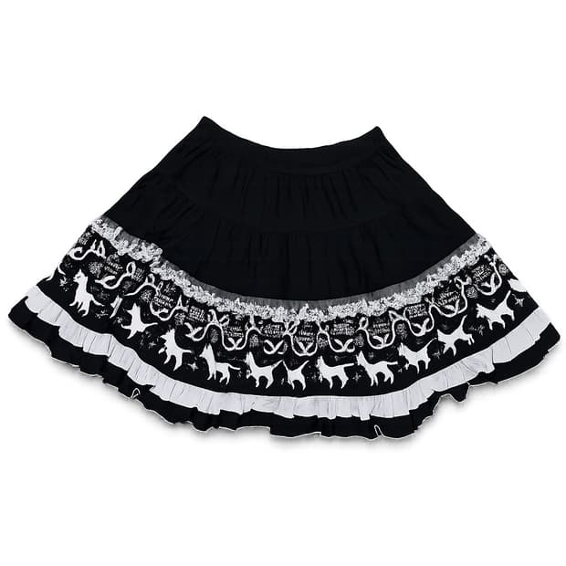 PUTUMAYO 고양이 프린팅 프릴 스커트