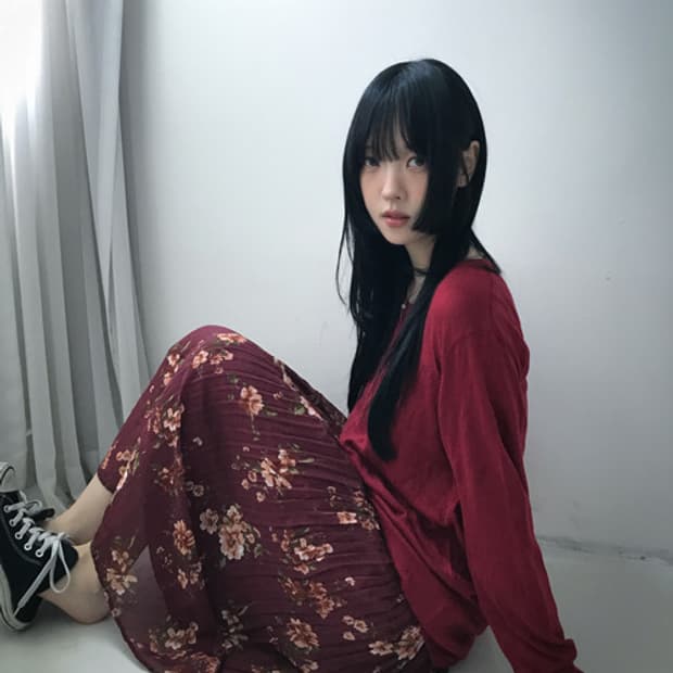 Burgundy Flower Chiffon Skirt