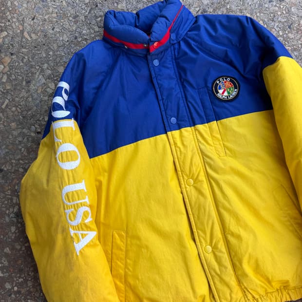 90s 폴로랄프로렌 컬러블록 다운 푸퍼자켓 