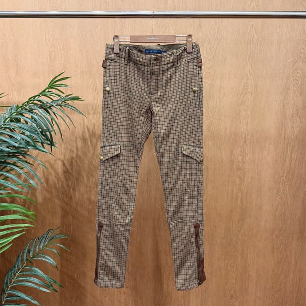 랄프로렌 카고 팬츠 체크 패턴 멀티 포켓 디테일 브라운