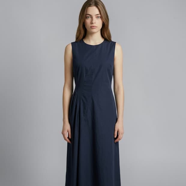 34/ 질샌더 비대칭 플리츠 슬리브리스 원피스