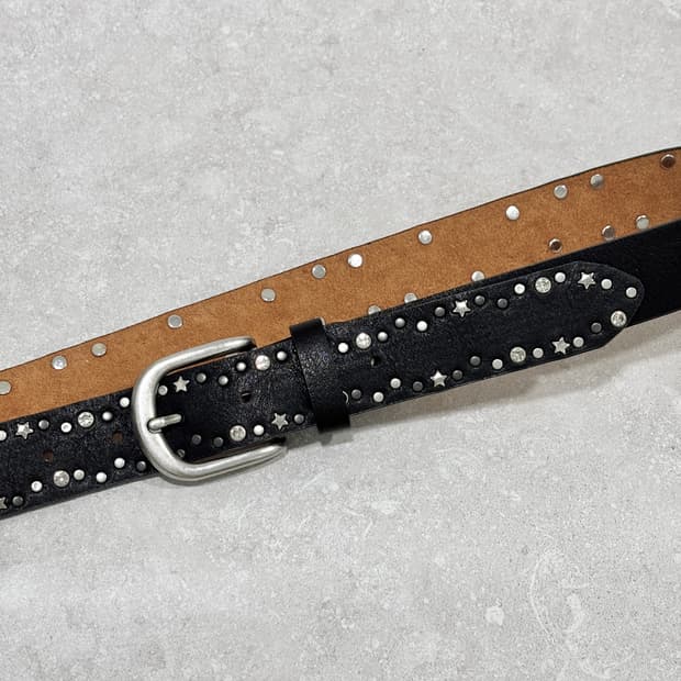 Oribell 트윙클 별 스터드 그로시 소가죽 웨스턴 벨트 블랙