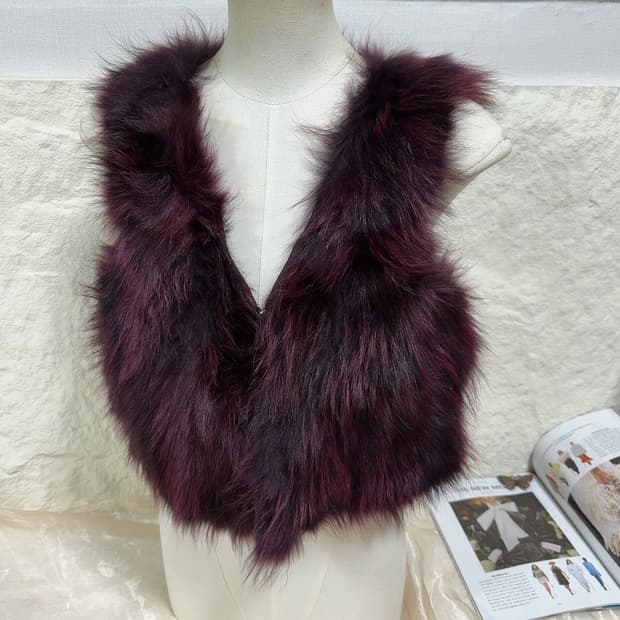 빈티지 와인 너구리털 라쿤퍼 조끼 베스트