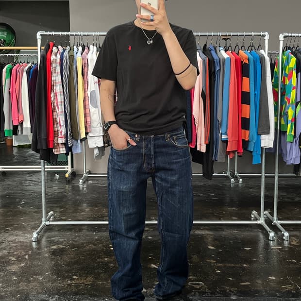 EVISU 백 프린팅 포인트 데님 팬츠