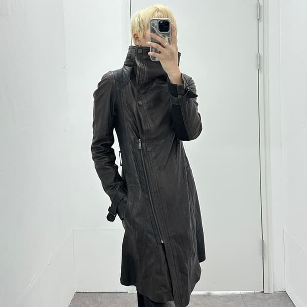 Italy asymmetric drape sheepskin leather