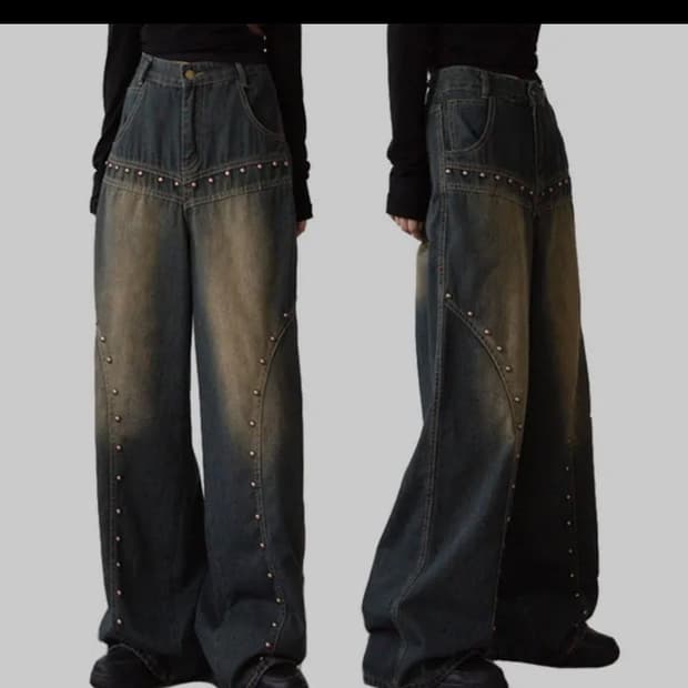 스터드 빈티지 워싱 청바지 데님