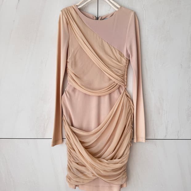 Alice + Olivia 셔링 실크 원피스 베이지4사이즈(44사이즈)