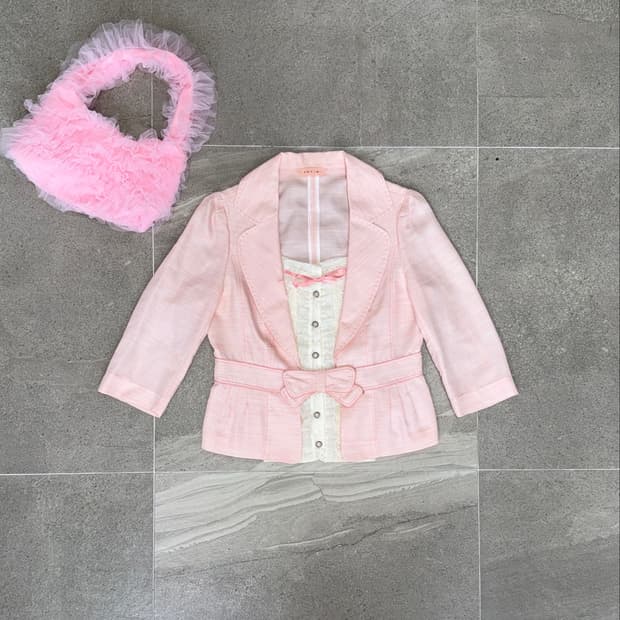 Baby pink lace layered ribbon jacket