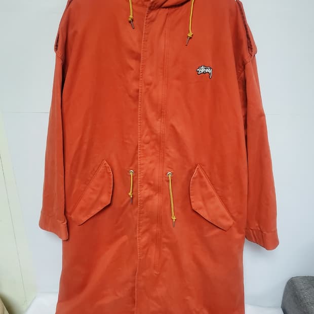 스투시 오렌지색 롱 후드 코트 정품 M사이즈