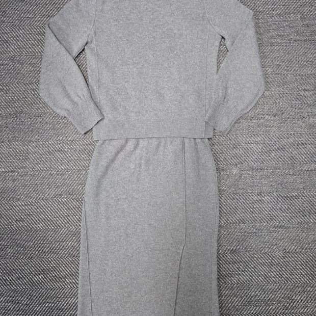 한섬 시스템 SYSTEM  회색 니트 투피스 세트 모100% 티 스커트