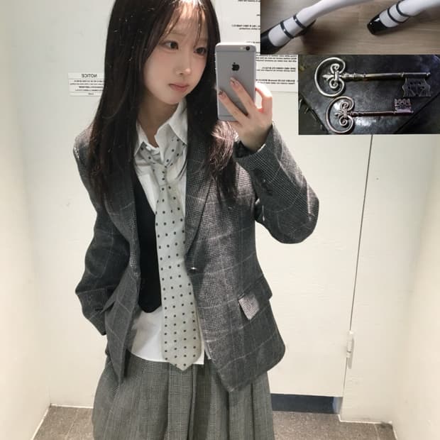 빈티지 그레이 프레피 코디세트