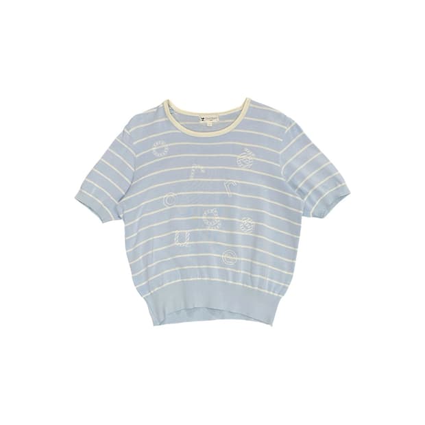 Courreges 알파벳 자수 스트라이프 반팔 니트