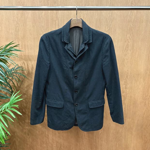 올세인츠 코튼 테일러드 자켓 레이어드 카라 버튼업 디테일 차콜 그레이