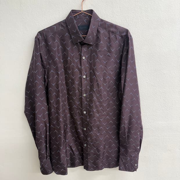 한섬 랑방 기하학 패턴 딥퍼플 실크 셔츠 (39)