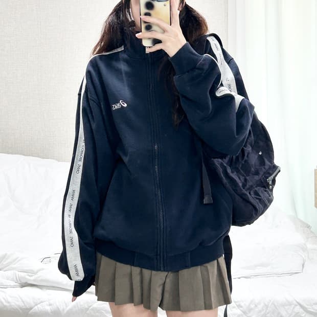 아식스 사이드라인 네이비 코튼 집업