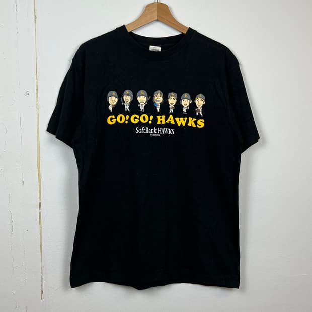 SoftBank Hawks 검정 프린팅 반팔 티셔츠 L