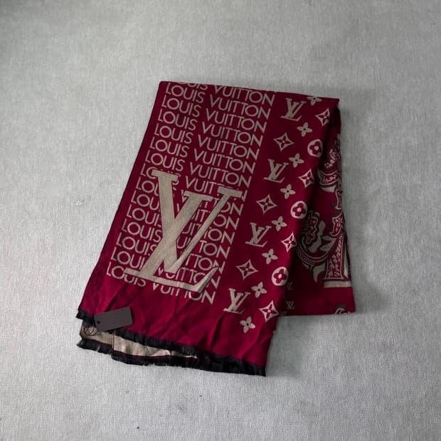 루이비통 캐시미어 모노그램 버건디 머플러 