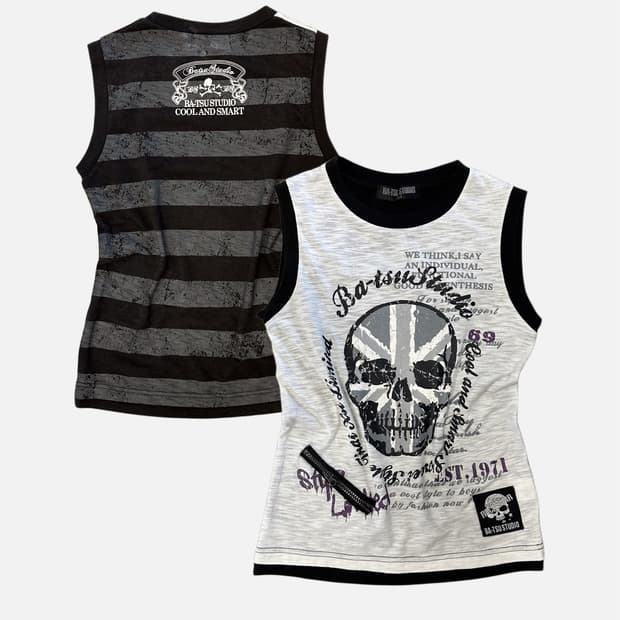 grunge skull stripe sleeveless