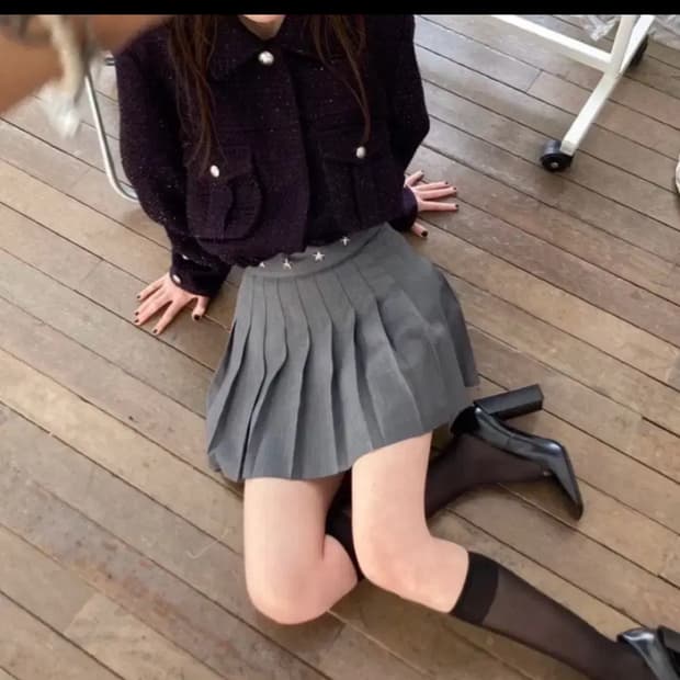(택0) 데어드 스타 리벳 플리츠 미니 스커트 S
