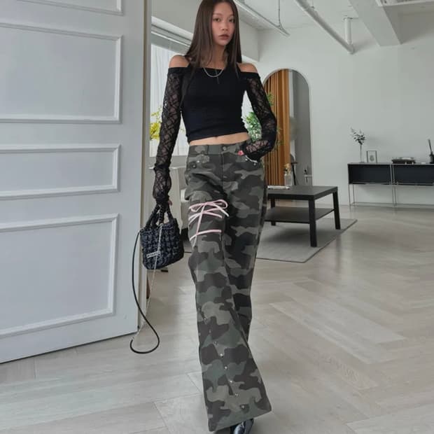 카모 부츠컷 리본팬츠 설쁘