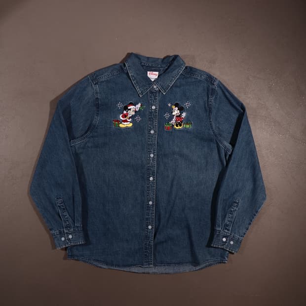 디즈니 자수 데님셔츠
