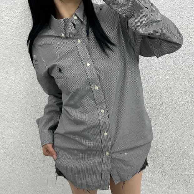 랄프로렌 블랙로고 체크 셔츠 M