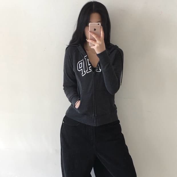 갭 패치 로고 후드집업