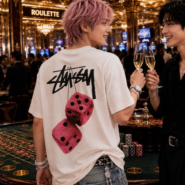 STUSSY 스투시 퍼지 다이스 그래픽 반팔 티셔츠