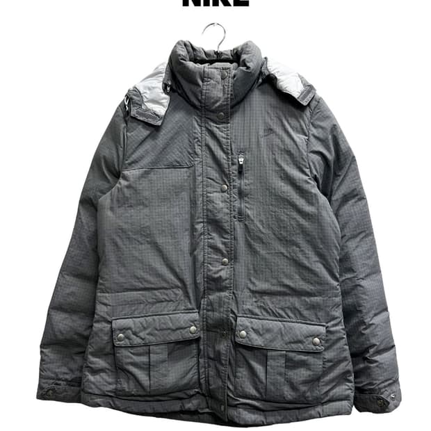 (XL) 나이키 우먼스 올드스쿨 덕다운 그리드 패턴 패딩 자켓 그레이