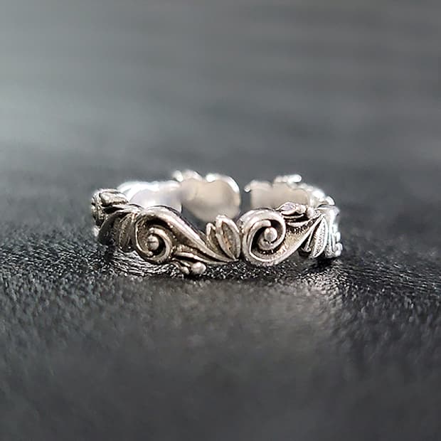 Rynel 백동 남자 엔틱 빈티지 명품 덩굴 꽃 식물 반지