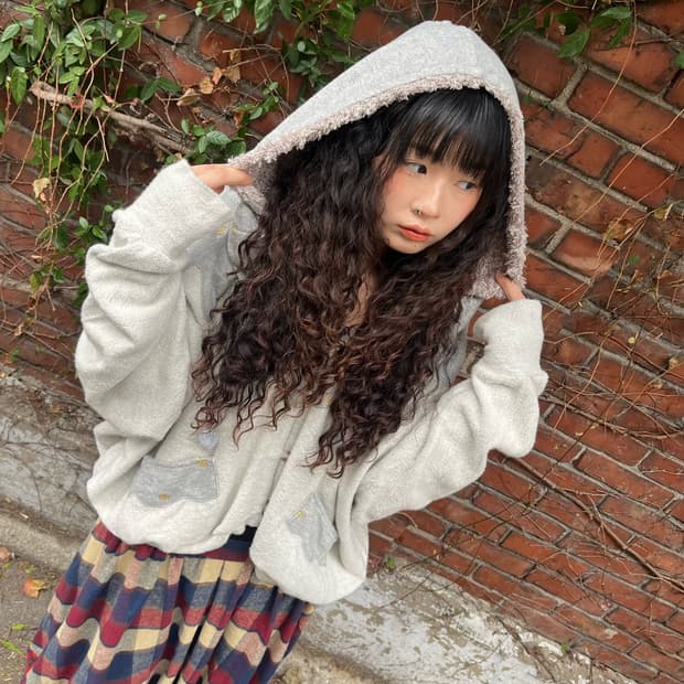 가오리핏 그레이 후드 아우터