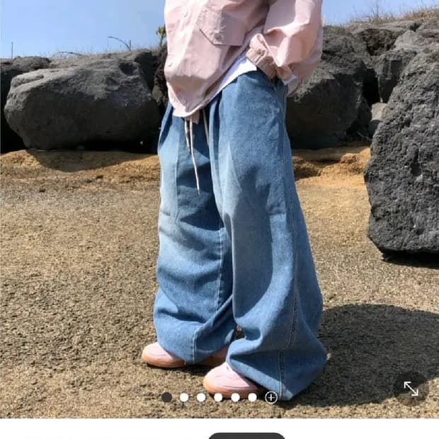 SEAZ 시즈 마이 핀턱 벌룬 데님 팬츠 청색