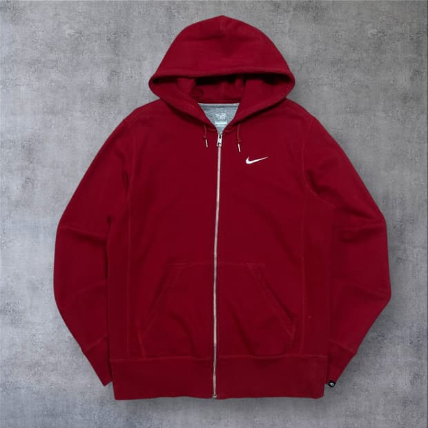 나이키 스우시 스몰 로고 레드 후드 집업