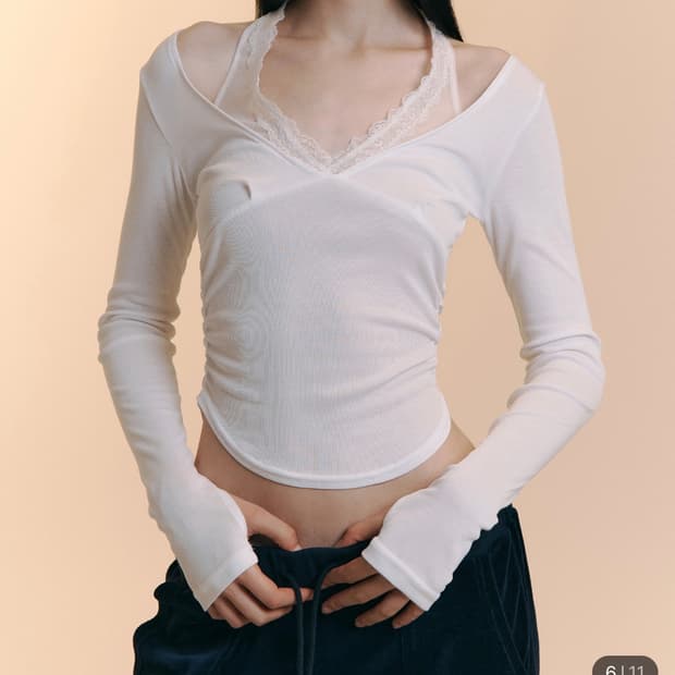 플노팔 화이트 흰색 아멜리아 레이스 홀터 롱슬리브탑 팝니다 플리즈노팔로우