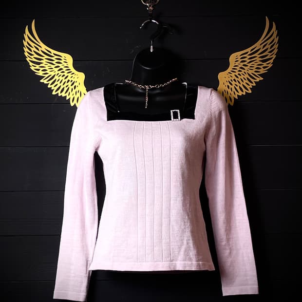 JPN 갸루 핑크 블랙 벨벳 큐빅 니트