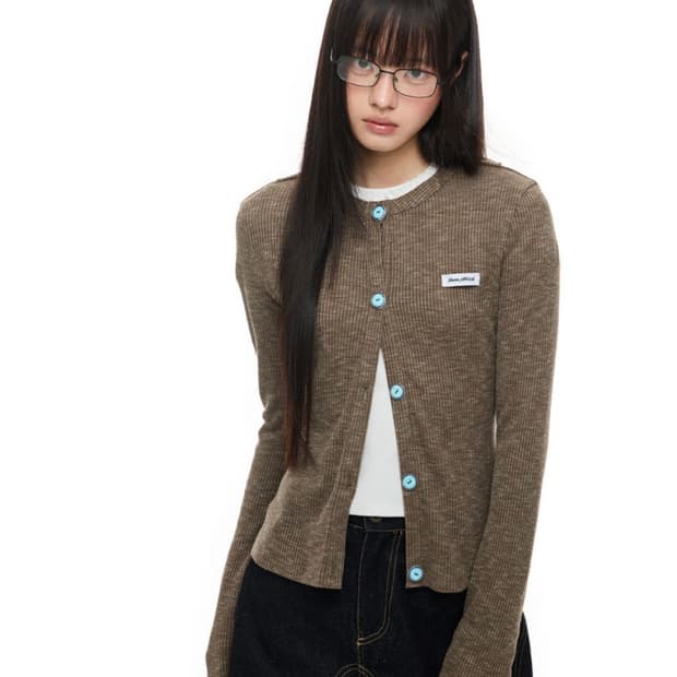 JIKOO 레이스 칼라 플로럴 롱슬리브 골지 니트 가디건