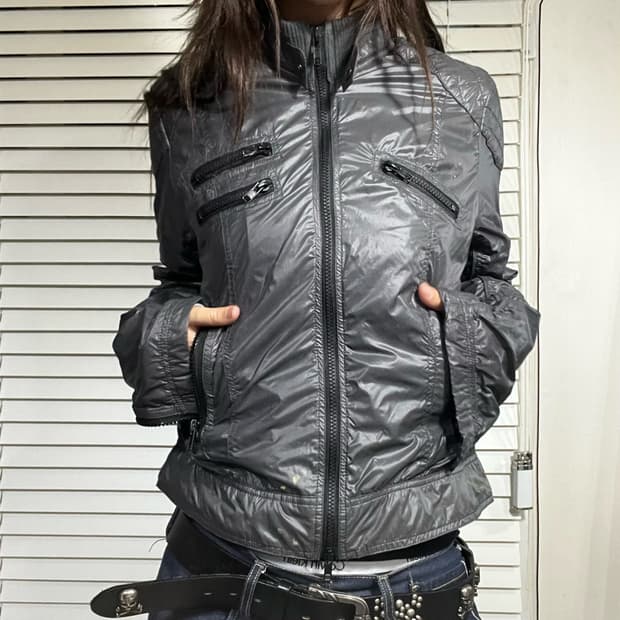 차콜 퀼팅 바이커 자켓